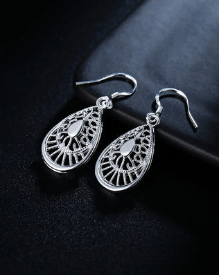 Hot Selling 925 Sterling Silver vintage earrings high quality Fashion Jewelry Christmas Gift Carved water drops