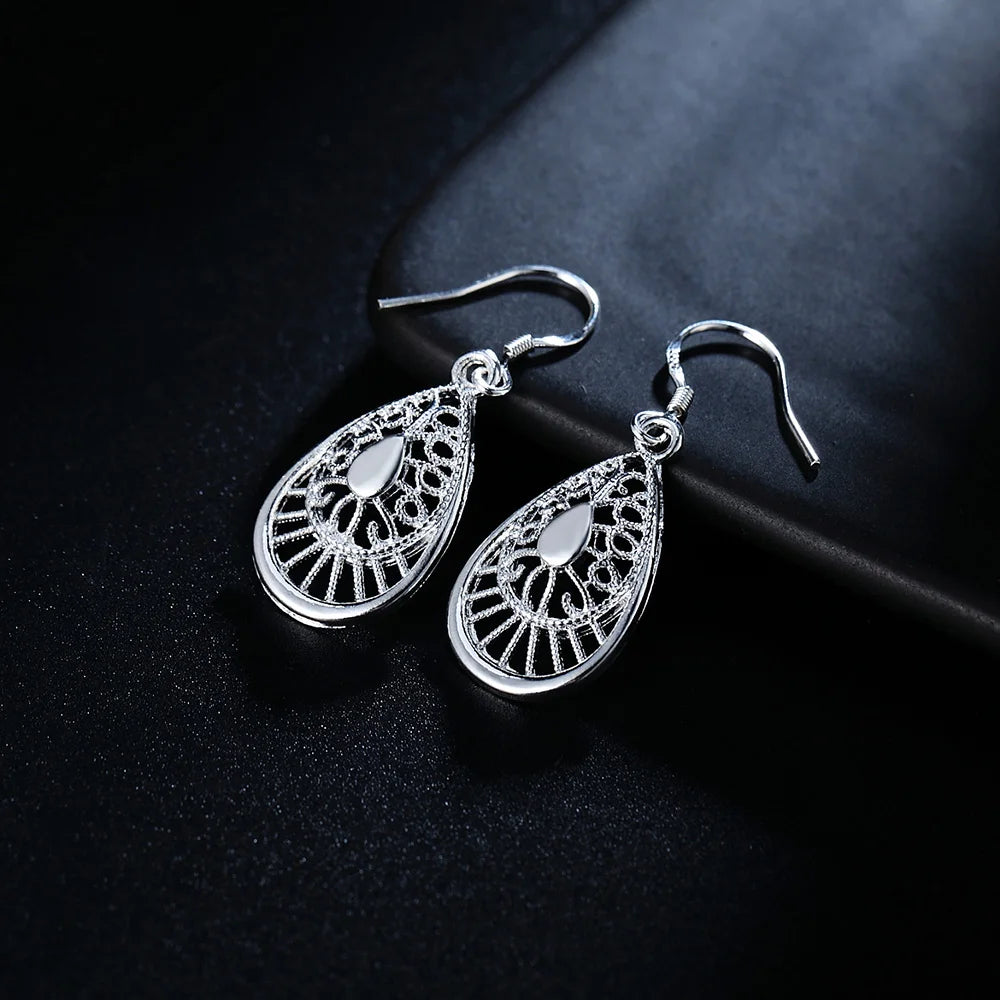 Hot Selling 925 Sterling Silver vintage earrings high quality Fashion Jewelry Christmas Gift Carved water drops