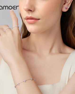 BAMOER Full Eternity Band, 925 Sterling Silver Stacking Ring With Oval Pave Cubic Zircon