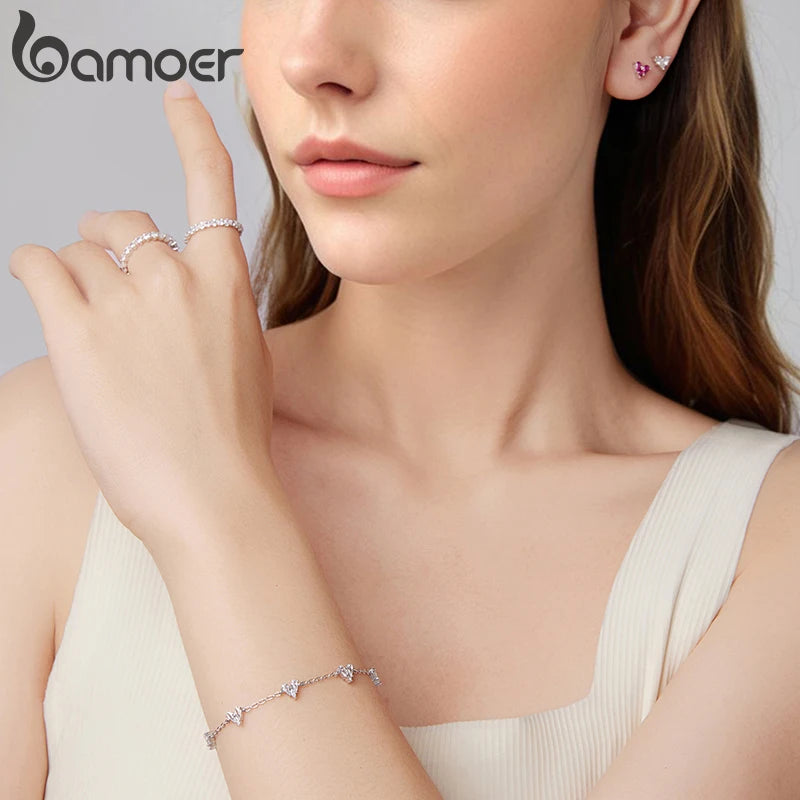 BAMOER Full Eternity Band, 925 Sterling Silver Stacking Ring With Oval Pave Cubic Zircon