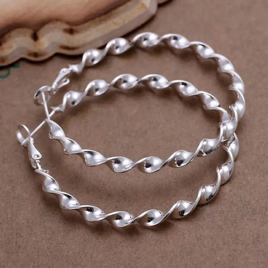925 Sterling Silver Hoop Earrings High Quality Big Circle Round Fashion Women Party Jewelry Nice Wedding 4.5CM