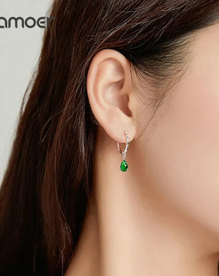 BAMOER Silver ISHWAR Green Water Drop Earrings 925 Sterling Silver 4 Colors Drop Shape Earring for Women Statement  Jewelry