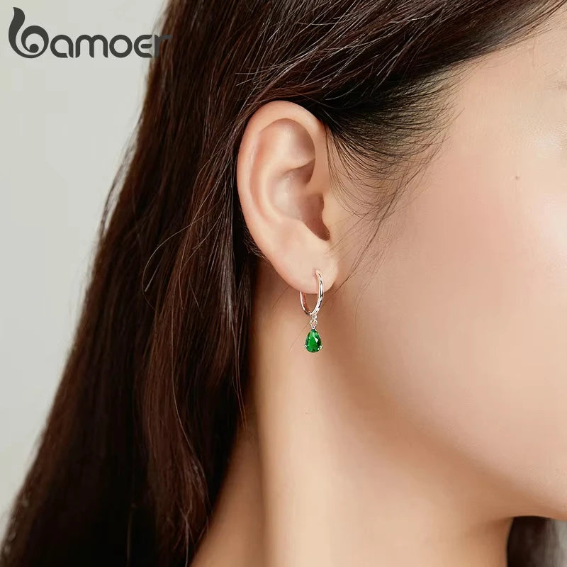 BAMOER Silver ISHWAR Green Water Drop Earrings 925 Sterling Silver 4 Colors Drop Shape Earring for Women Statement  Jewelry