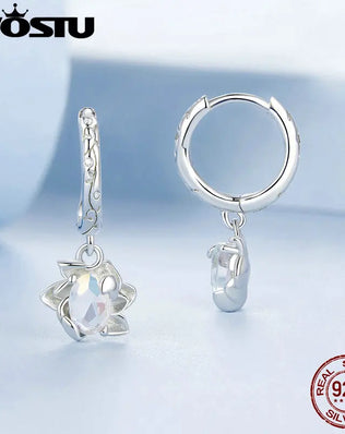 WOTSU Rainbow Crystal Lotus Drop Earrings in S925 Sterling Silver, Plated with White Gold