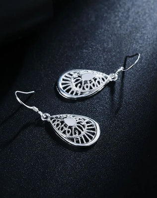Hot Selling 925 Sterling Silver vintage earrings high quality Fashion Jewelry Christmas Gift Carved water drops