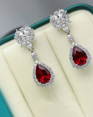 925 Silver Red Cubic Zirconia Hanging Earrings for Women Gorgeous Ear Accessories Wedding Party Aesthetic Earrings New Jewelry
