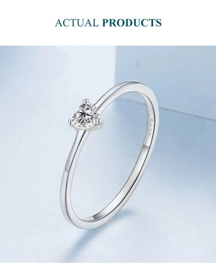 BAMOER Solid 925 Sterling Silver Mini Heart Ring, Gold Plated, With Pavé CZ, 2 Styles