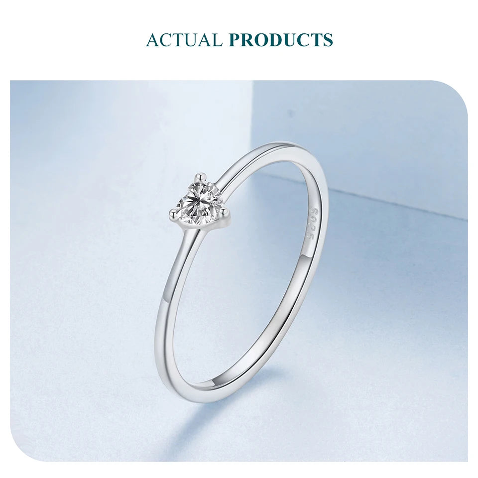 BAMOER Solid 925 Sterling Silver Mini Heart Ring, Gold Plated, With Pavé CZ, 2 Styles