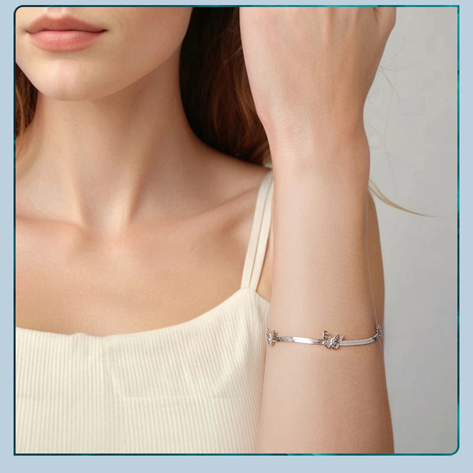 Bamoer Flat 925 Sterling Silver Butterfly Bracelet
