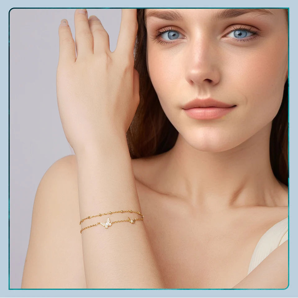 BAMOER Delicate 2 Strand Butterfly Bracelet, 925 Sterling Silver, Plated
