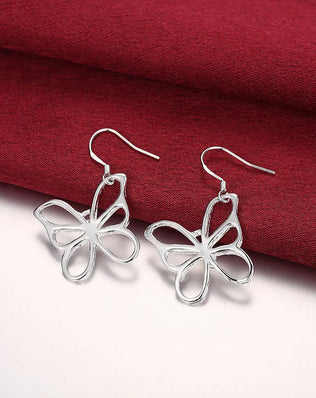 Pretty 925 Sterling Silver Openwork Butterfly Earrings, Simple, Minimalist
