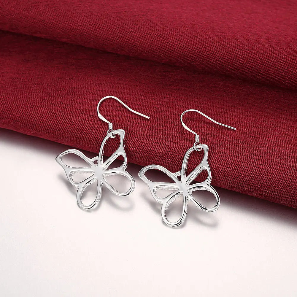 Pretty 925 Sterling Silver Openwork Butterfly Earrings, Simple, Minimalist