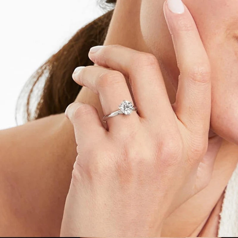 BAMOER 925 Sterling Silver Ring with 1CT, 65mm Solitaire Moissanite Diamond