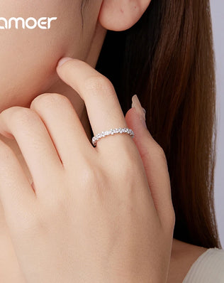 BAMOER Full Eternity Band, 925 Sterling Silver Stacking Ring With Oval Pave Cubic Zircon