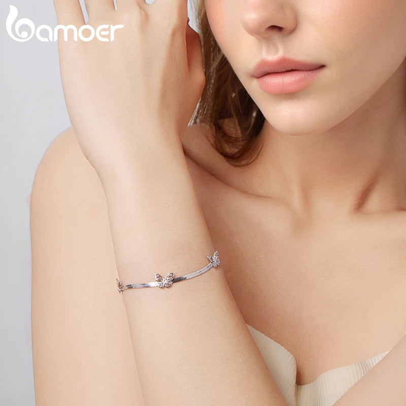 Bamoer Flat 925 Sterling Silver Butterfly Bracelet