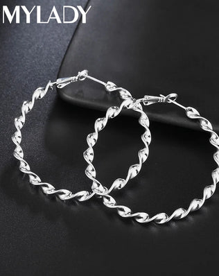 925 Sterling Silver Hoop Earrings High Quality Big Circle Round Fashion Women Party Jewelry Nice Wedding 4.5CM