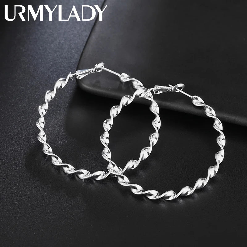 925 Sterling Silver Hoop Earrings High Quality Big Circle Round Fashion Women Party Jewelry Nice Wedding 4.5CM