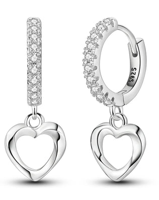 Pretty 925 Sterling Silver Drop Earrings, with Hearts