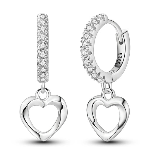 Pretty 925 Sterling Silver Drop Earrings, with Hearts