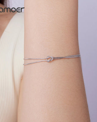 BAMOER 2 Sterling Silver Chains, Caught Together in a Lover's Knot