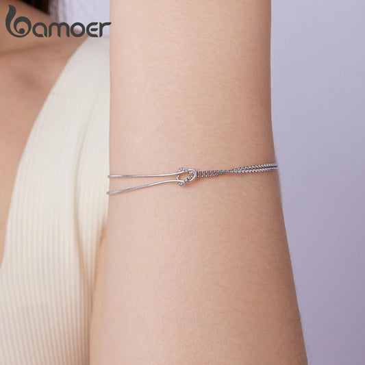 BAMOER 2 Sterling Silver Chains, Caught Together in a Lover's Knot