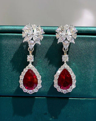 925 Silver Red Cubic Zirconia Hanging Earrings for Women Gorgeous Ear Accessories Wedding Party Aesthetic Earrings New Jewelry