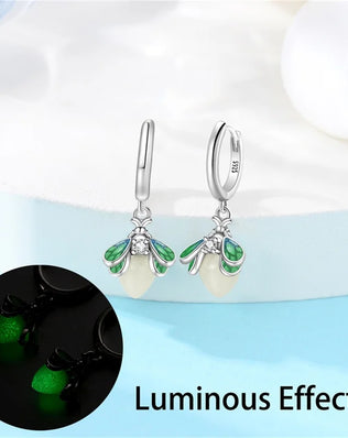 New 925 sterling silver glowing green firefly earrings