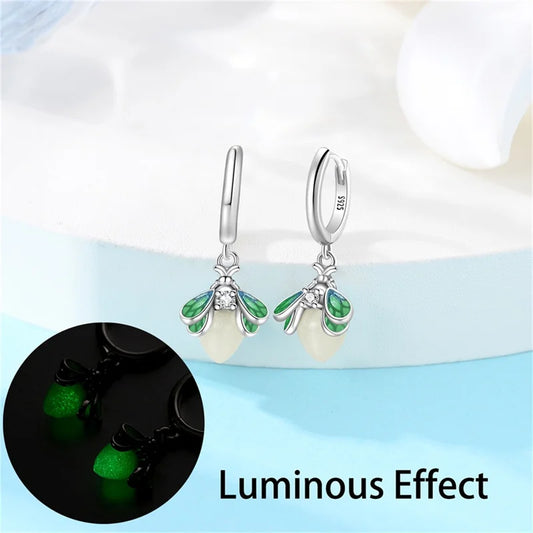 New 925 sterling silver glowing green firefly earrings