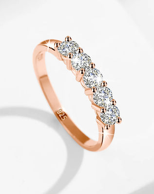 925 Sterling Silver, Gold Plated Ring, Adorned with 5 x 0.2ct Moissanite Diamonds