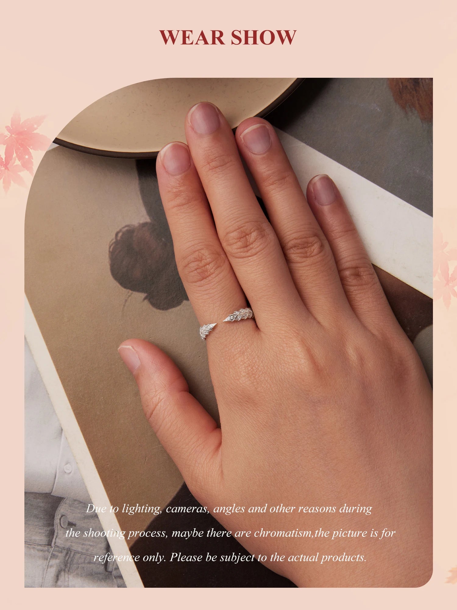 Bamoer 925 Sterling Silver Open Ring, Adjustable, Wheat Ear/Feather Shape With Pave Set CZs