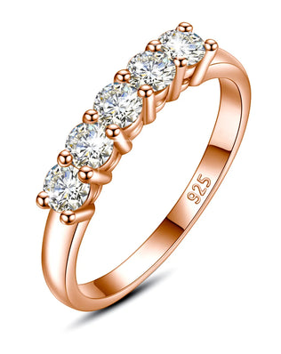 925 Sterling Silver, Gold Plated Ring, Adorned with 5 x 0.2ct Moissanite Diamonds