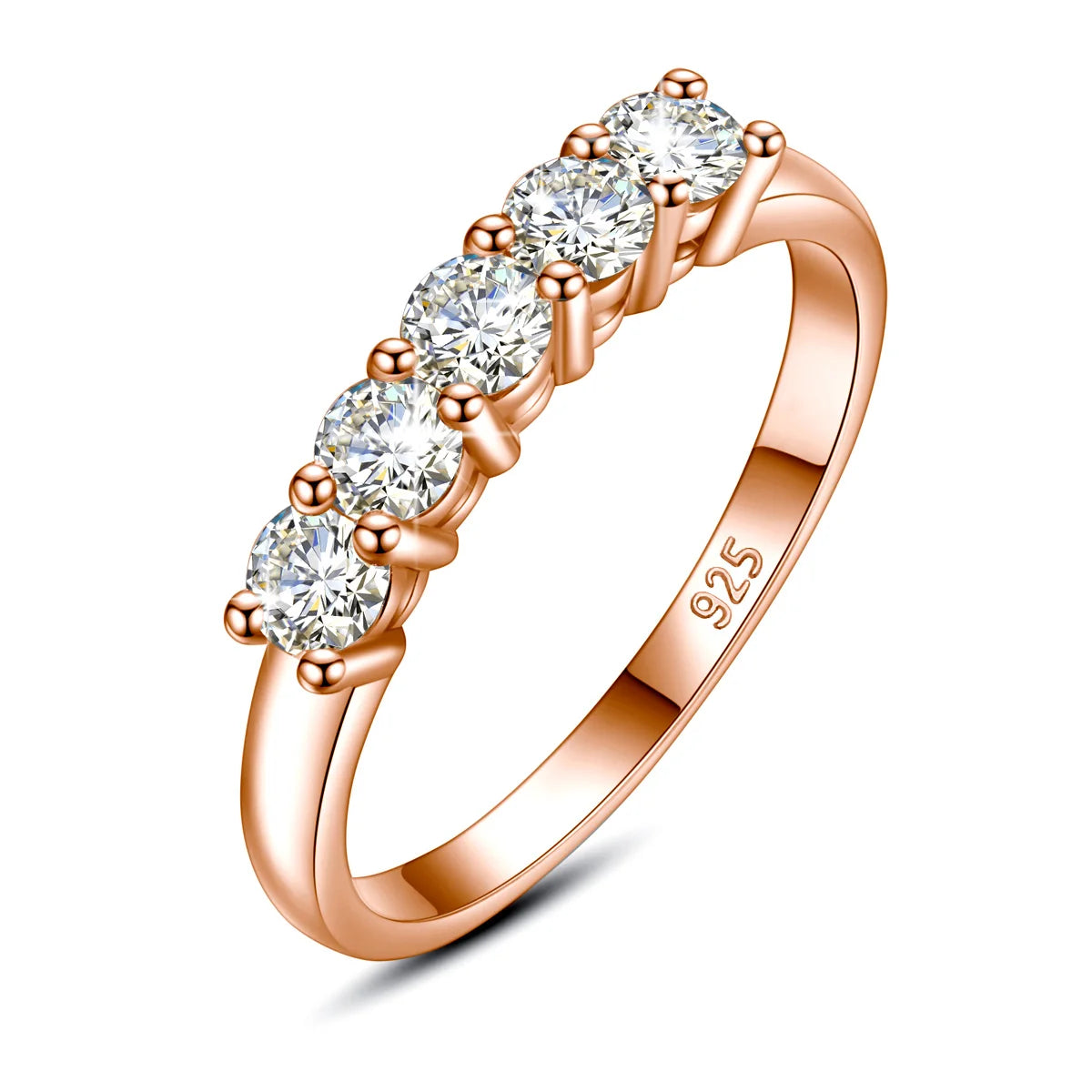 925 Sterling Silver, Gold Plated Ring, Adorned with 5 x 0.2ct Moissanite Diamonds