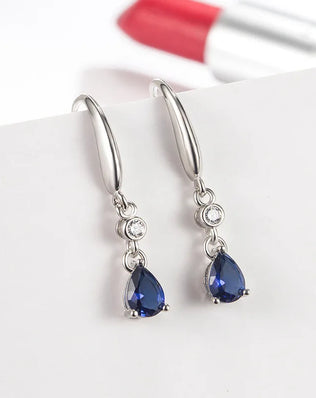 Silver 925 Earrings Water Drop Shape Zircon Gemstones