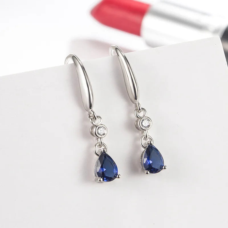 Silver 925 Earrings Water Drop Shape Zircon Gemstones