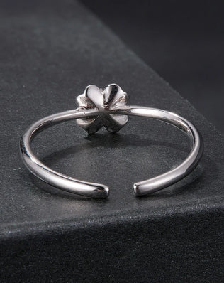 BAMOER 925 Sterling Silver Four-leaf Clover Moissanite Open Ring, D Colour Lab Diamond