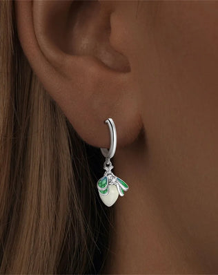 New 925 sterling silver glowing green firefly earrings