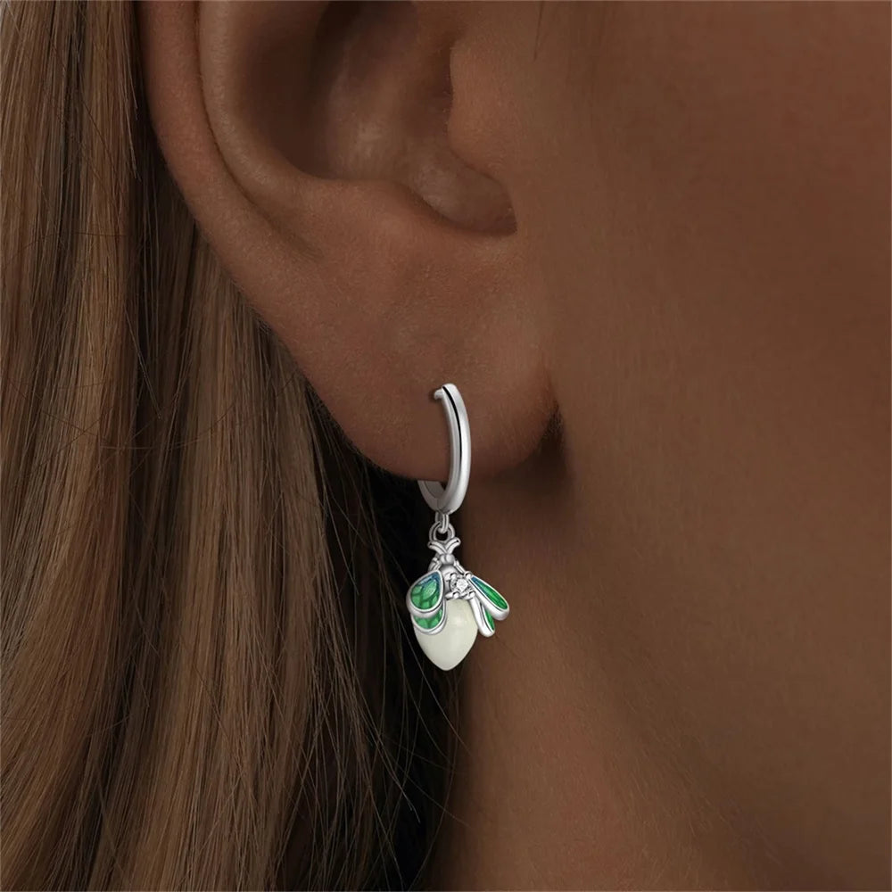 New 925 sterling silver glowing green firefly earrings