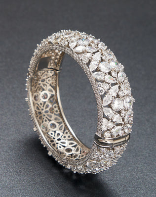 African Style Hinged Dress Bangle, Gold Filled and Adorned with Shiny Zircon Stones,