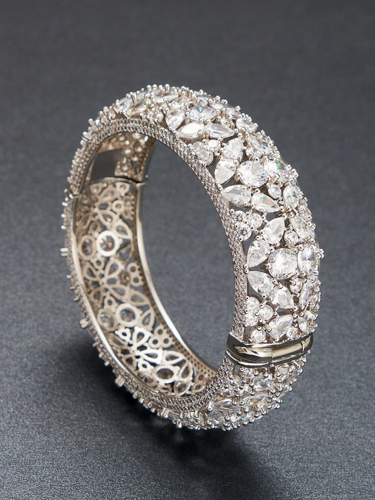 African Style Hinged Dress Bangle, Gold Filled and Adorned with Shiny Zircon Stones,