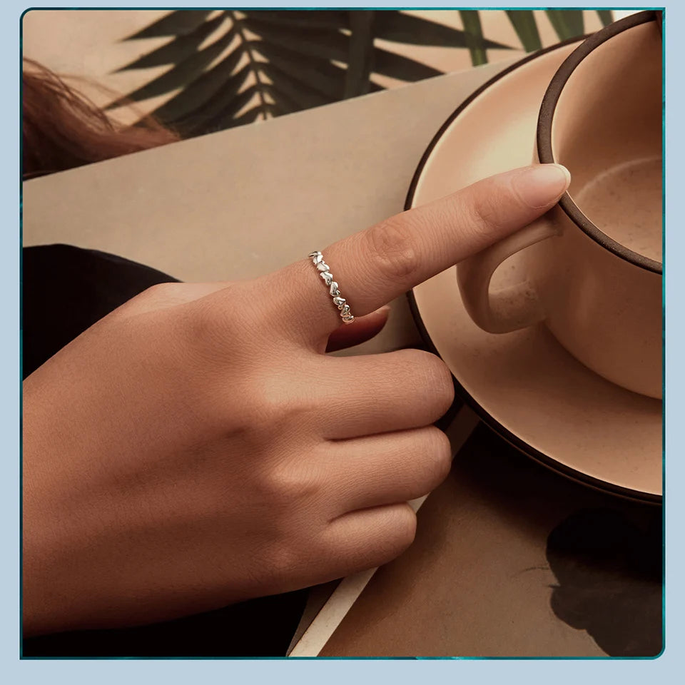 BAMOER 925 Sterling Silver Heart Ring, Adjustable, Stackable, Minimalist Fine Jewellery