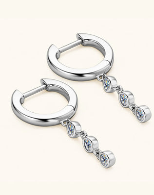 Elegant, Round Cut Moissanite Drop Earrings. 925 Sterling Silver, Plated with 18k Yellow or White Gold