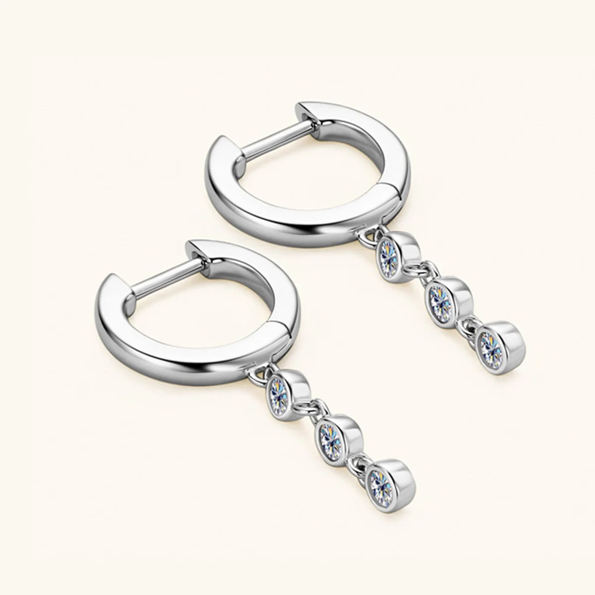 Elegant, Round Cut Moissanite Drop Earrings. 925 Sterling Silver, Plated with 18k Yellow or White Gold