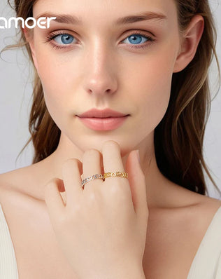 BAMOER 925 Sterling Silver Heart Ring, With or Without Gold Plating. Minimalist, Adjustable and Stackable