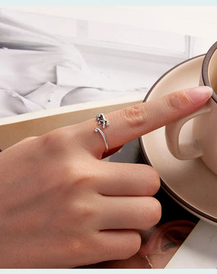 BAMOER 925 Sterling Silver Gecko Lizard Open Ring, with Green Zircon Eyes