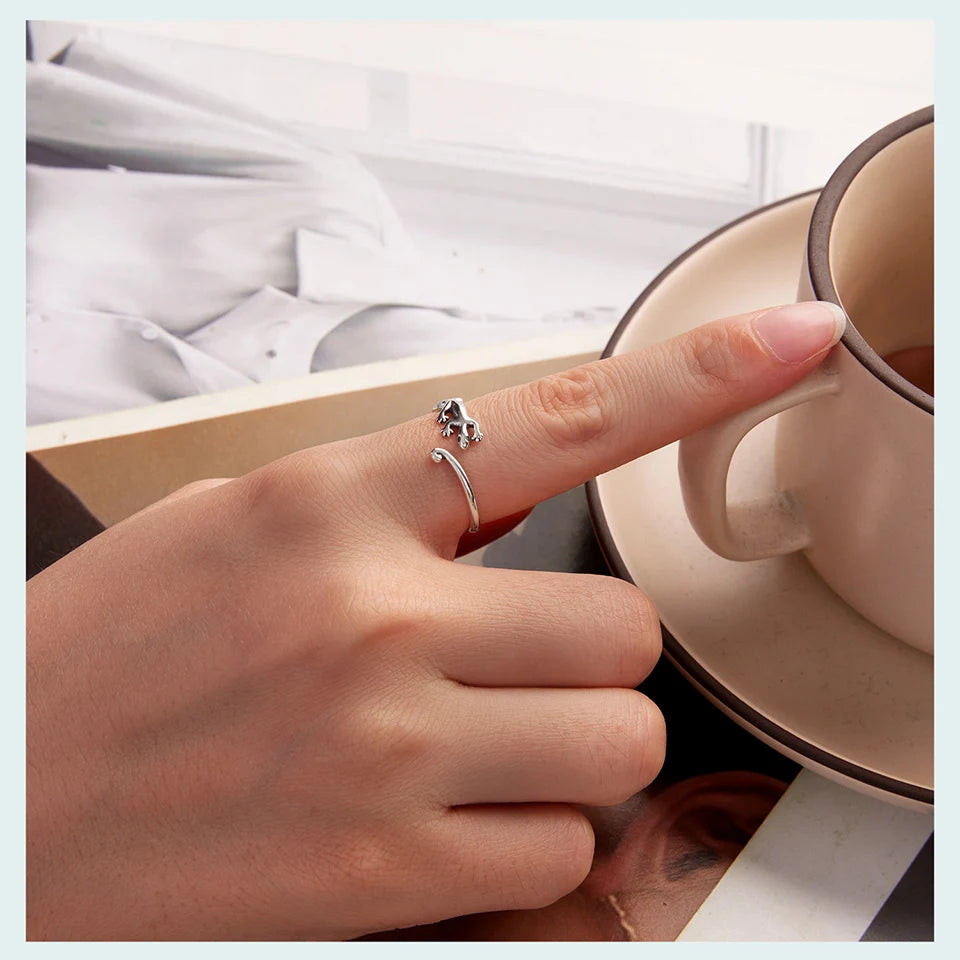 BAMOER 925 Sterling Silver Gecko Lizard Open Ring, with Green Zircon Eyes