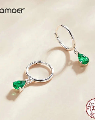 BAMOER Silver ISHWAR Green Water Drop Earrings 925 Sterling Silver 4 Colors Drop Shape Earring for Women Statement  Jewelry