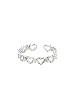 925 Sterling Silver Ring, Band with Sweet Cut-Out Hearts, Stackable and Adjustable