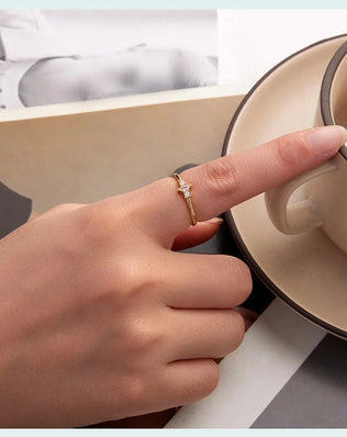 BAMOER 925 Sterling Silver, Gold Plated Ring With  Marquise Style CZ, Stackable Rings