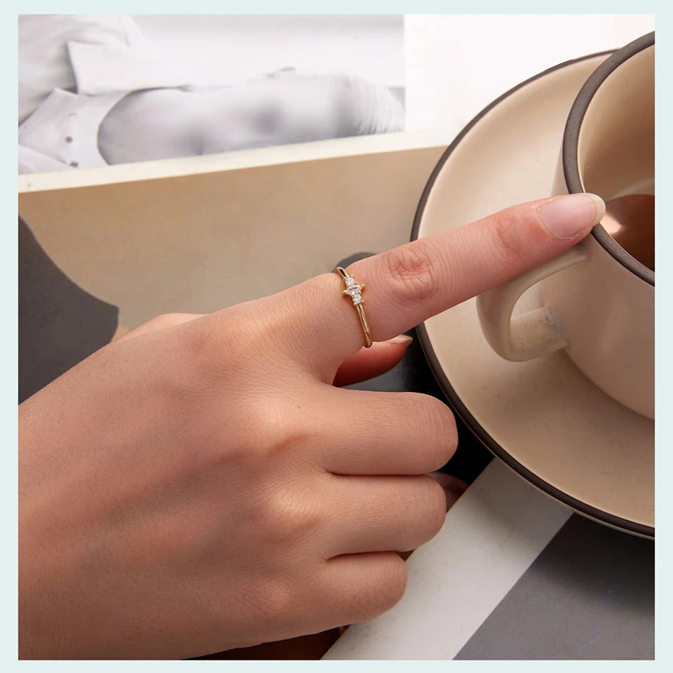 BAMOER 925 Sterling Silver, Gold Plated Ring With  Marquise Style CZ, Stackable Rings