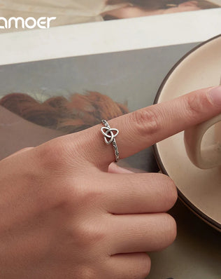 BAMOER 925 Sterling Silver Adjustable Ring, With Celtic Knot and Embossed Design on the Band